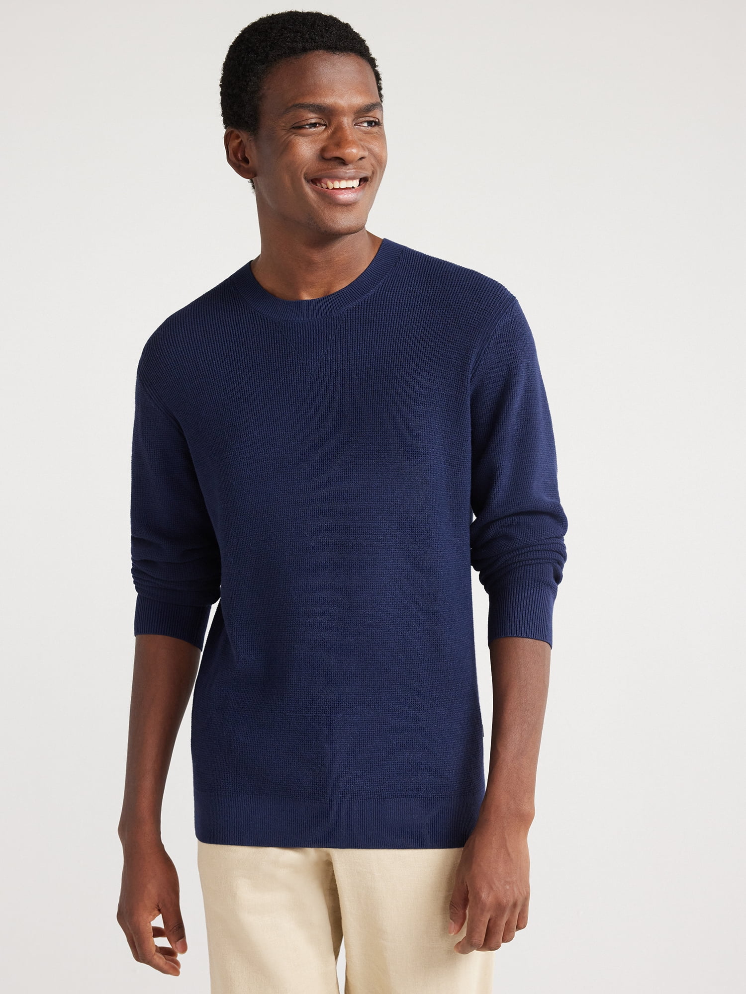 Free Assembly Men's Waffle Crewneck Sweater with Long Sleeves, Sizes S ...