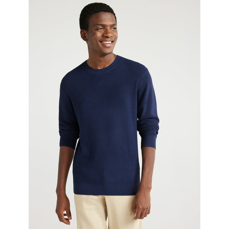 Free Assembly Men s Waffle Crewneck Sweater with Long Sleeves Sizes S XXXL