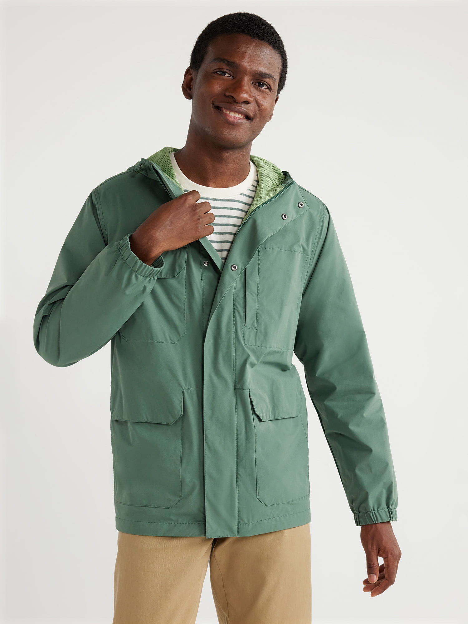 Free Assembly Men's Water Resistant Jacket with Hood, Sizes XS-3XL ...