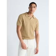 Men's Wavy Stitch Cotton Polo Sweater with Short Sleeves, Sizes S-3XL