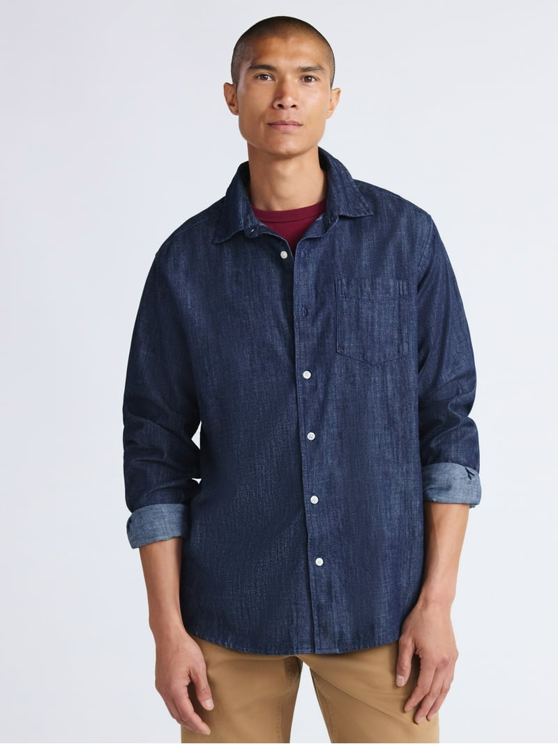 Free Assembly Men's Denim Shirt, Sizes XS-3XL