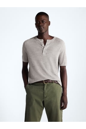 Men’s Textured Cotton Henley Shirt with Short Sleeves. Sizes XS-3XL