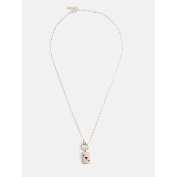 Free Assembly Women's 14K Gold Plated Playing Card Charm Necklace, 16" + 2" Extender