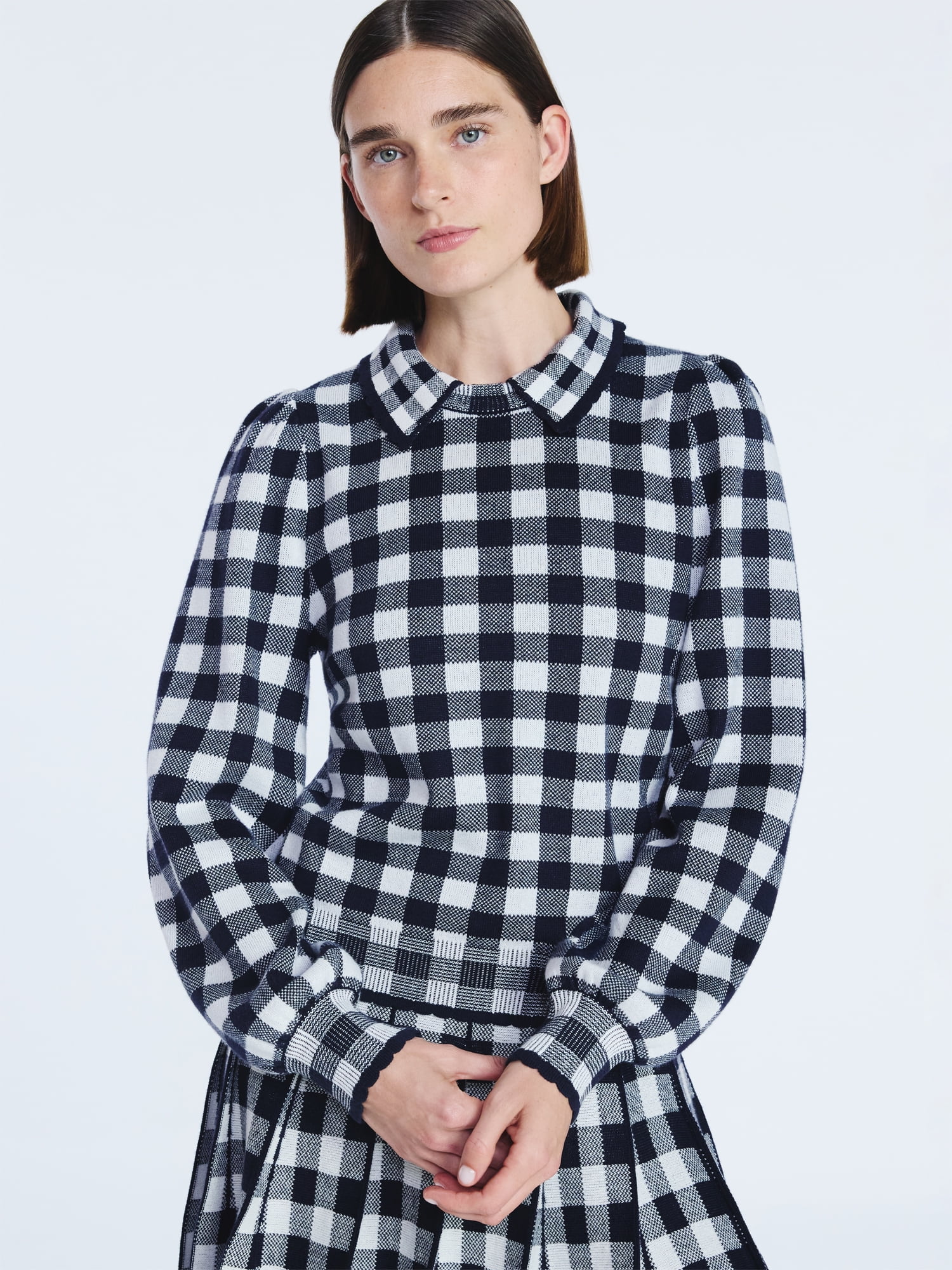 Free Assembly Women's Collared Sweater with Long Puff Sleeves, Midweight, Sizes XS-XXL