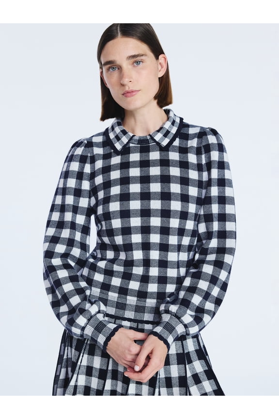 Women's Collared Sweater with Long Puff Sleeves, Midweight, Sizes XS-XXL