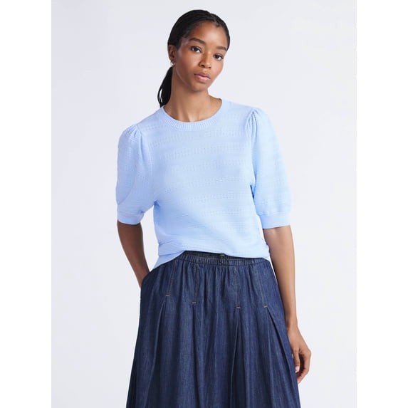 Free Assembly Women’s and Women's Plus Textured Sweater Tee with Puff Sleeves, Lightweight, Sizes XS-4X