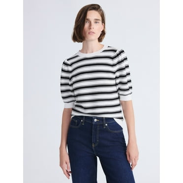 Free Assembly Women’s and Women's Plus Textured Sweater Tee with Puff Sleeves, Lightweight, Sizes XS-4X