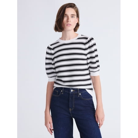 Free Assembly Women’s and Women's Plus Textured Sweater Tee with Puff Sleeves, Lightweight, Sizes XS-4X