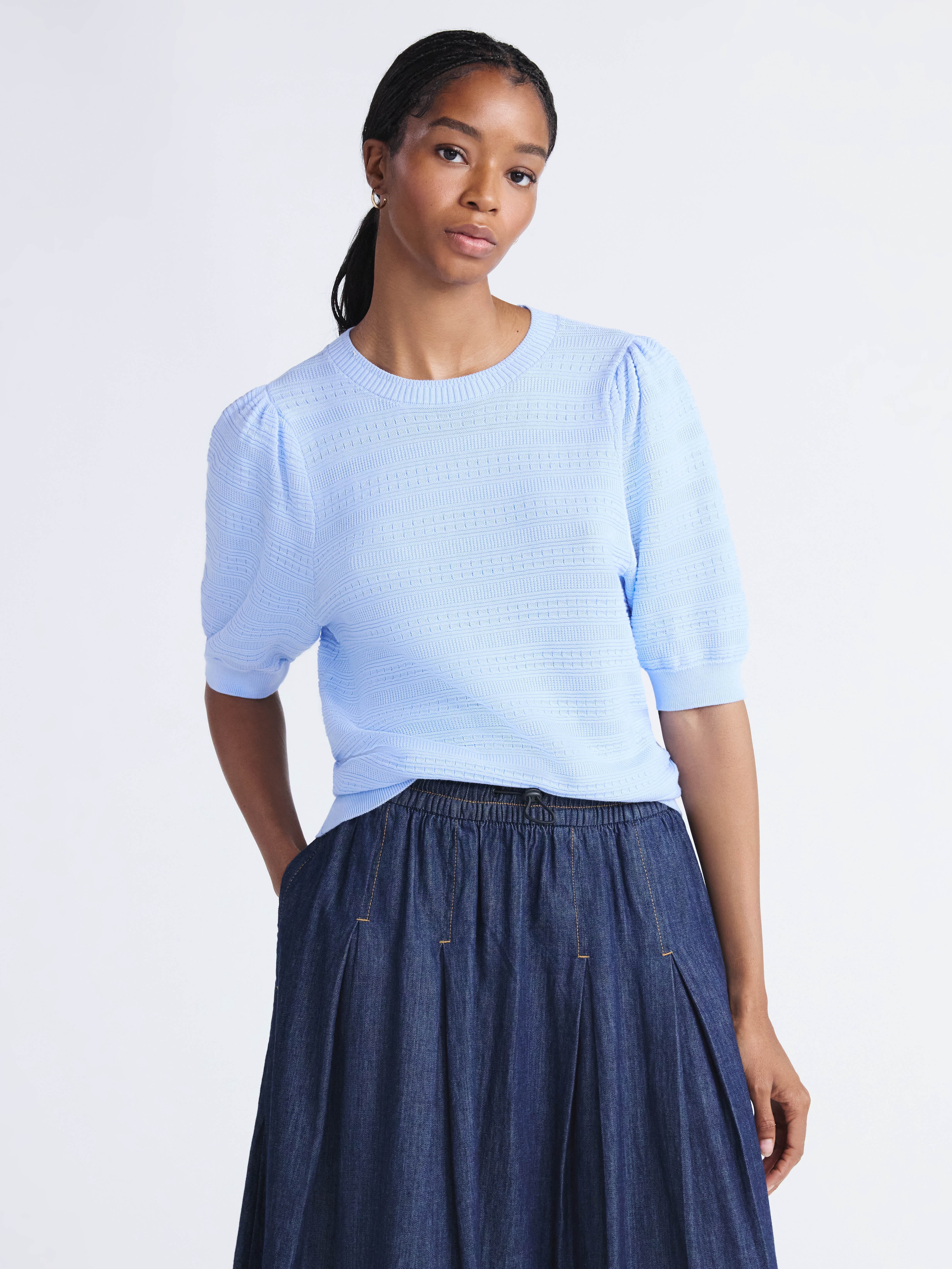 Free Assembly Women’s and Women's Plus Textured Puff Sleeves Sweater Tee