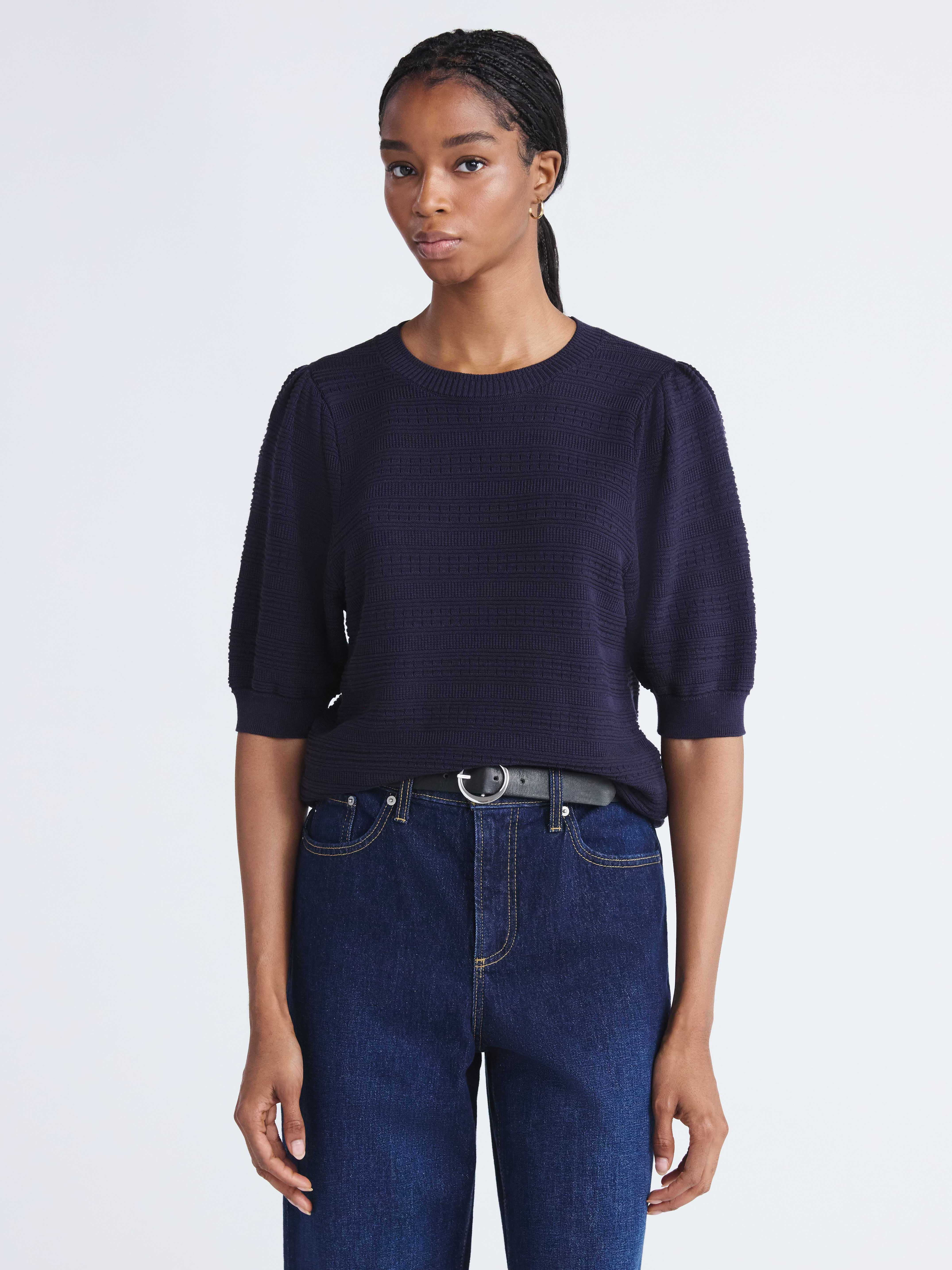 Free Assembly Women’s and Women's Plus Textured Sweater Tee with Puff Sleeves, Lightweight, Sizes XS-4X