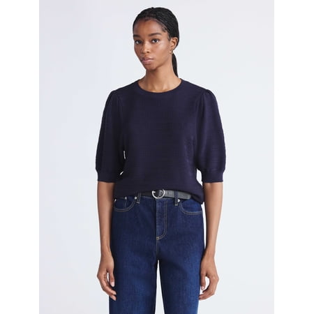 Free Assembly Women’s and Women's Plus Textured Sweater Tee with Puff Sleeves, Lightweight, Sizes XS-4X
