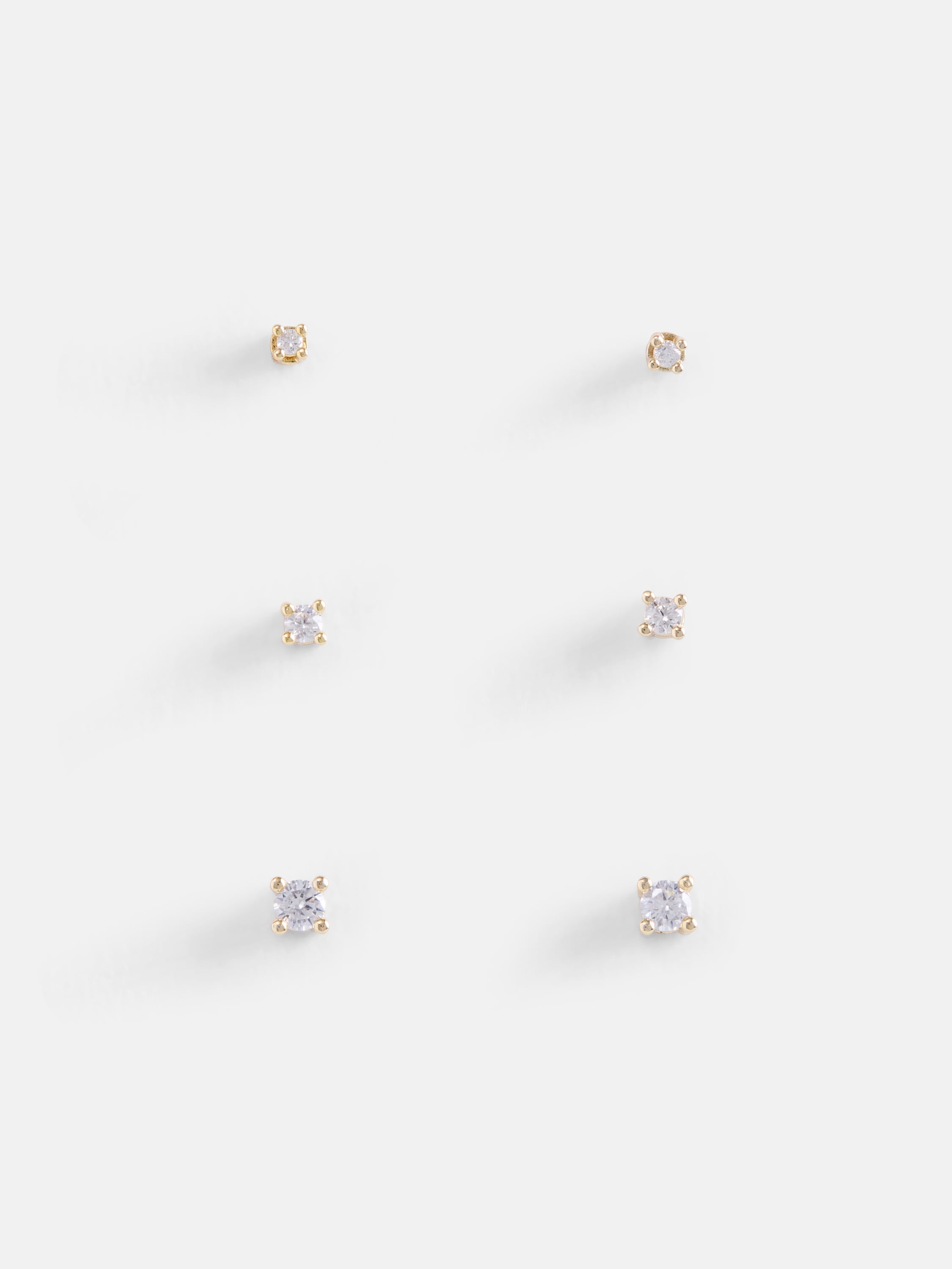 Free Assembly Women's Demi Fine 14K Gold Plated Cubic Zirconia Flat Back Stud Earring Set, 3-Pairs