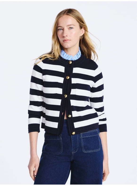 Women's Ruffle Neck Cardigan Sweater, Midweight, Sizes XS-XXL