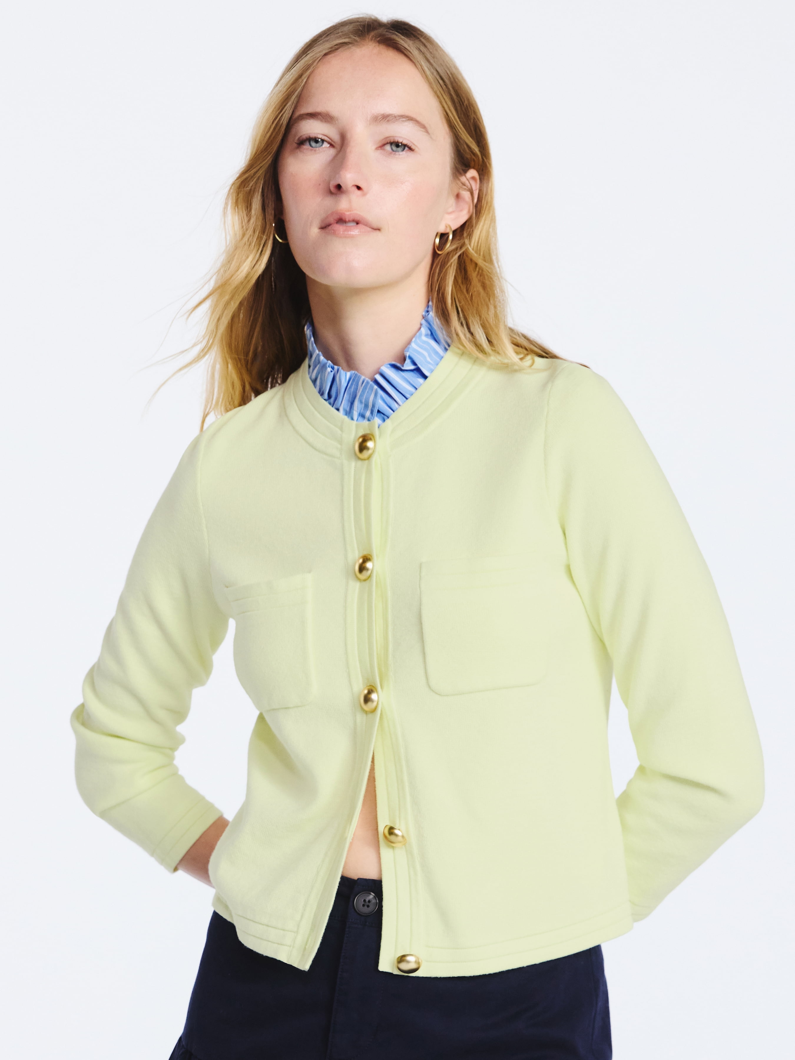 Free Assembly Women's Ruffle Neck Cardigan Sweater, Midweight, Sizes XS-XXL
