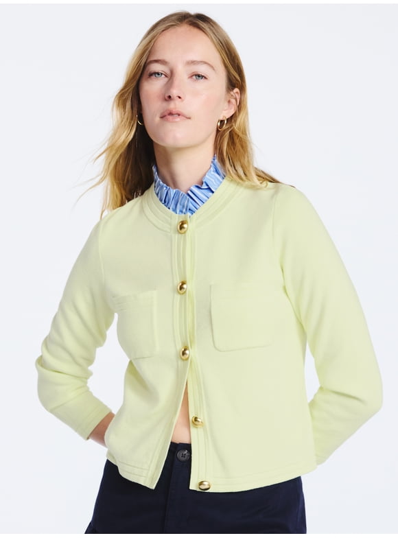 Women's Ruffle Neck Cardigan Sweater, Midweight, Sizes XS-XXL