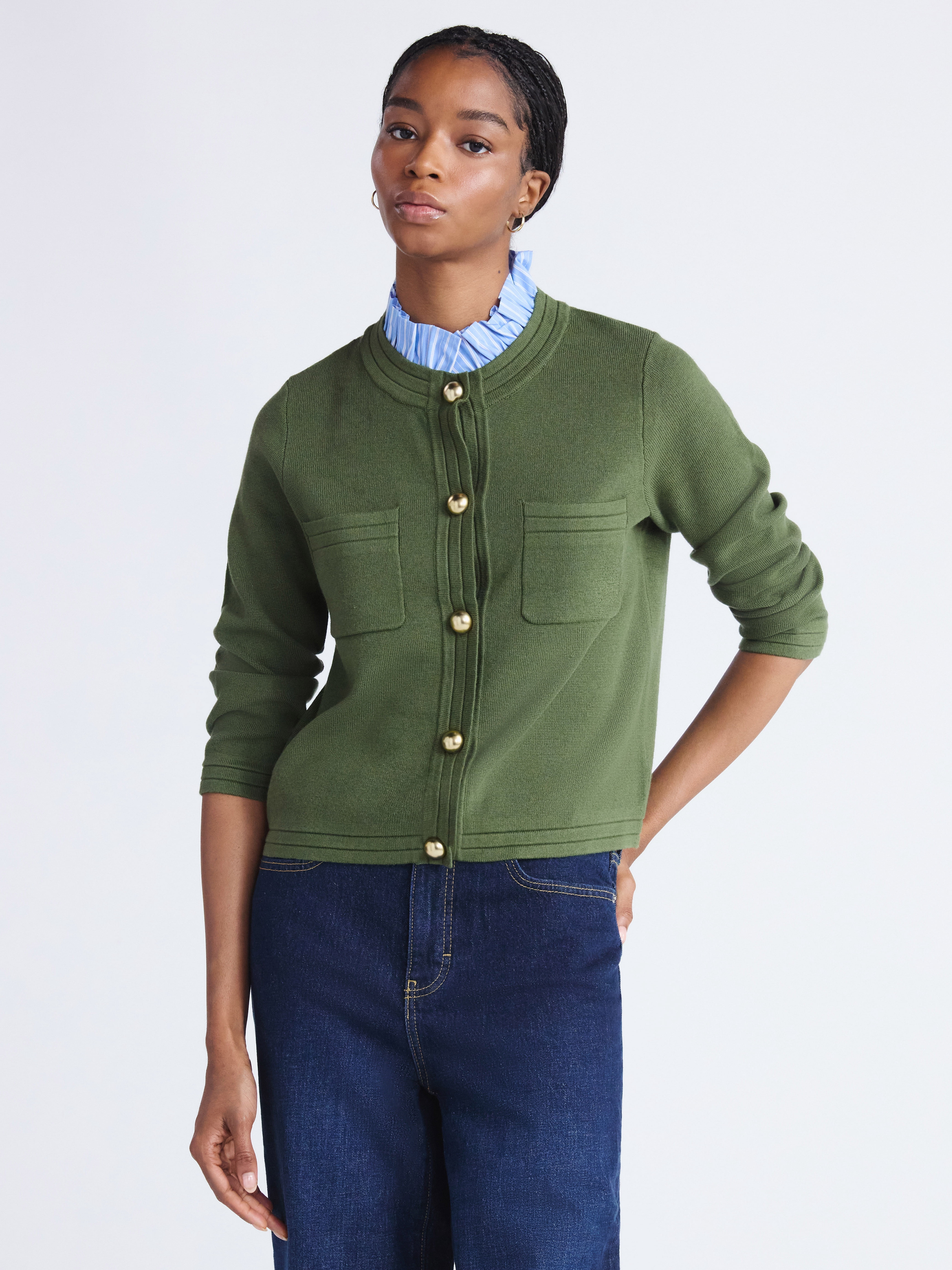 Free Assembly Women's and Women's Plus Ruffle Neck Chest Pocket