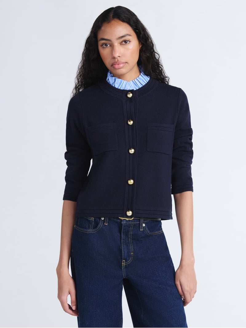 Free Assembly Women's and Women's Plus Ruffle Neck Chest Pocket
