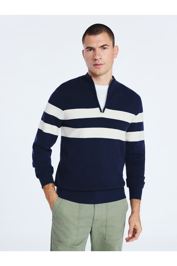 Men's Quarter Zip Rugby Sweater, Sizes S-3XL