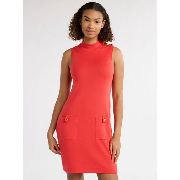 Free Assembly Women’s Button Shoulder Sleeveless Sweater Dress, Sizes XS-3XL