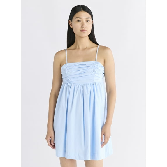 Free Assembly Women's Pleated Cotton Mini Dress, Sizes XS-XXXL