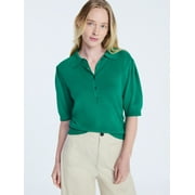 FREE ASSEMBLY Women's and Women's Plus Collared Sweater Tee with Puff Sleeves, Lightweight, Sizes XS-4X