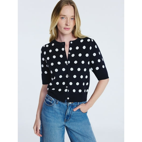 Free Assembly Women's Cardigan Sweater with Short Puff Sleeves, Lightweight, Sizes XS-XXL