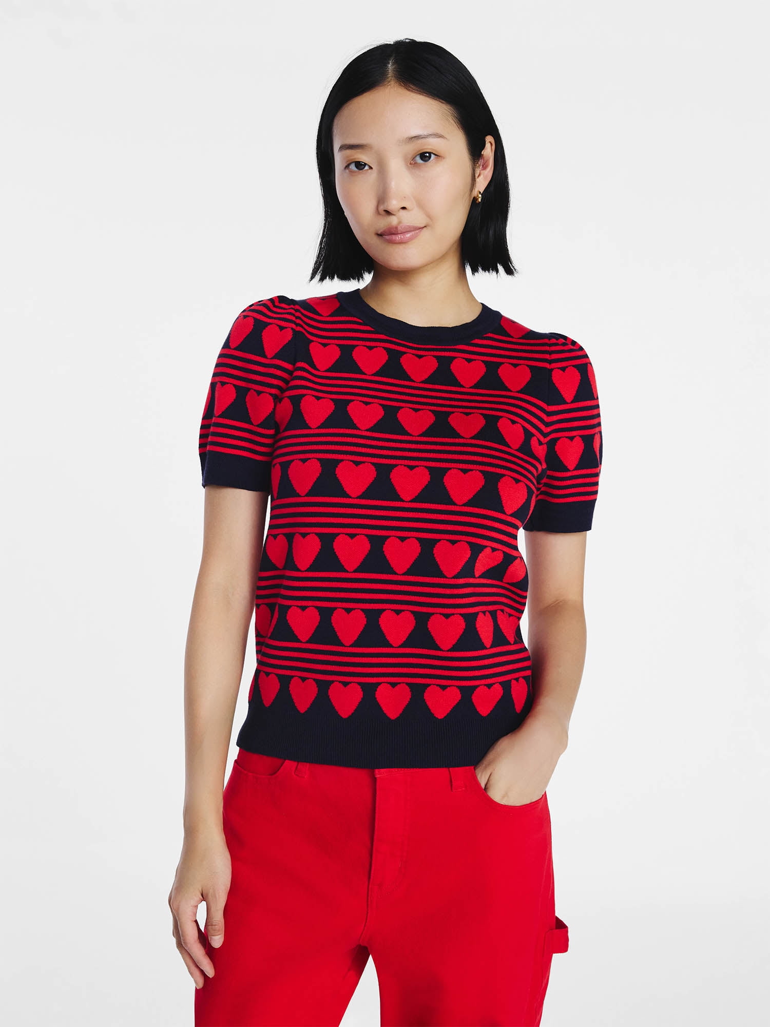 Free Assembly Women's and Women's Plus Cozy Yarn Shrunken Sweater Tee with Short Sleeves, Solid & Print, Lightweight, Sizes XS-4X