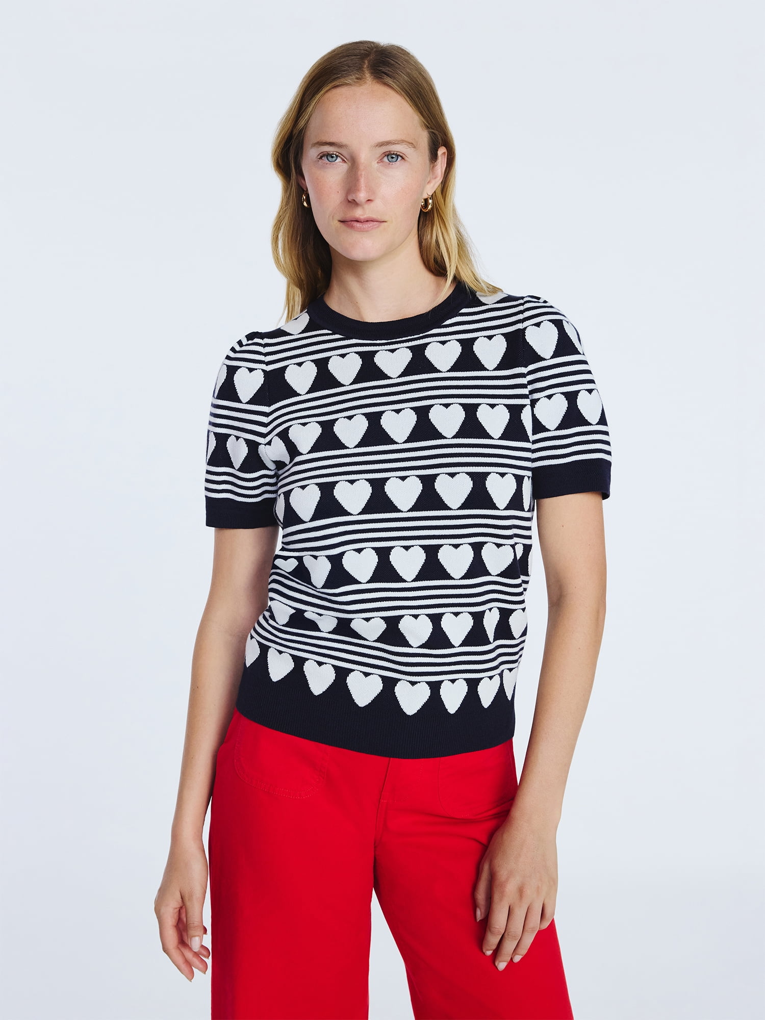 Free Assembly Women's and Women's Plus Cozy Yarn Shrunken Sweater Tee with Short Sleeves, Solid & Print, Lightweight, Sizes XS-4X
