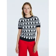FREE ASSEMBLY Women's and Women's Plus Cozy Yarn Shrunken Sweater Tee with Short Sleeves, Solid & Print, Lightweight, Sizes XS-4X