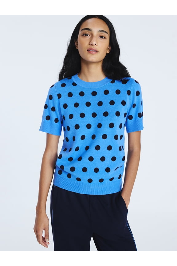 Women's and Women's Plus Cozy Yarn Shrunken Sweater Tee with Short Sleeves, Solid & Print, Lightweight, Sizes XS-4X