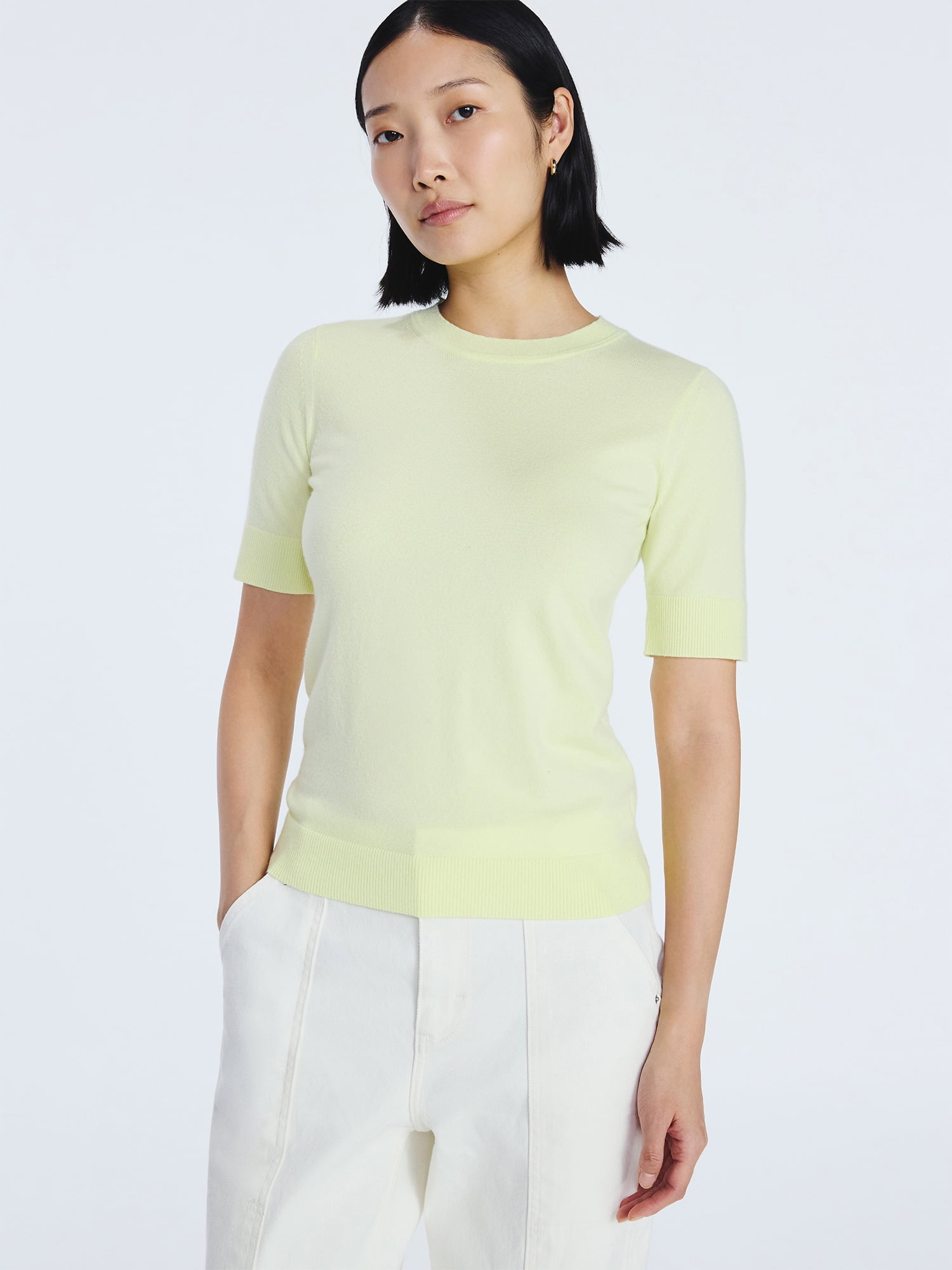 Free Assembly Women's and Women's Plus Cozy Yarn Shrunken Sweater Tee with Short Sleeves, Solid & Print, Lightweight, Sizes XS-4X