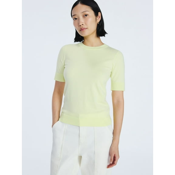 Free Assembly Women's and Women's Plus Cozy Yarn Shrunken Sweater Tee with Short Sleeves, Solid & Print, Lightweight, Sizes XS-4X