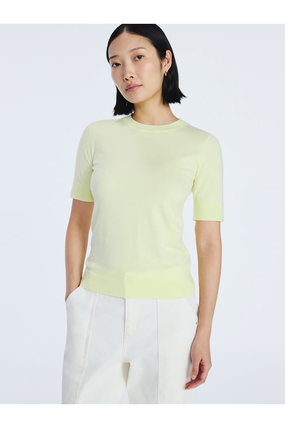 Women's and Women's Plus Cozy Yarn Shrunken Sweater Tee with Short Sleeves, Solid & Print, Lightweight, Sizes XS-4X