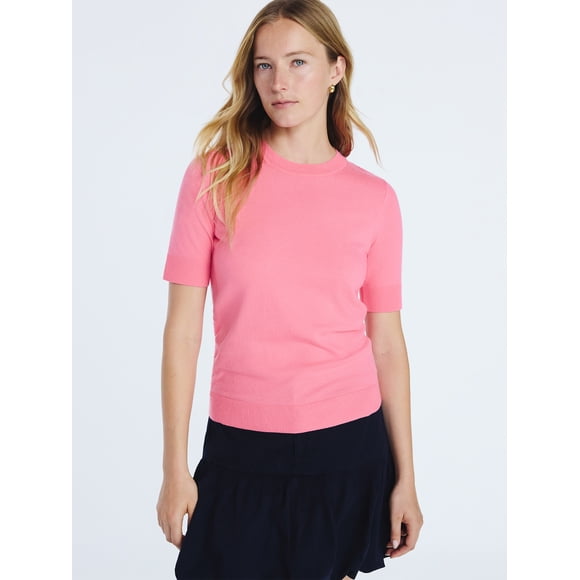 Free Assembly Women's and Women's Plus Cozy Yarn Shrunken Sweater Tee with Short Sleeves, Solid & Print, Lightweight, Sizes XS-4X