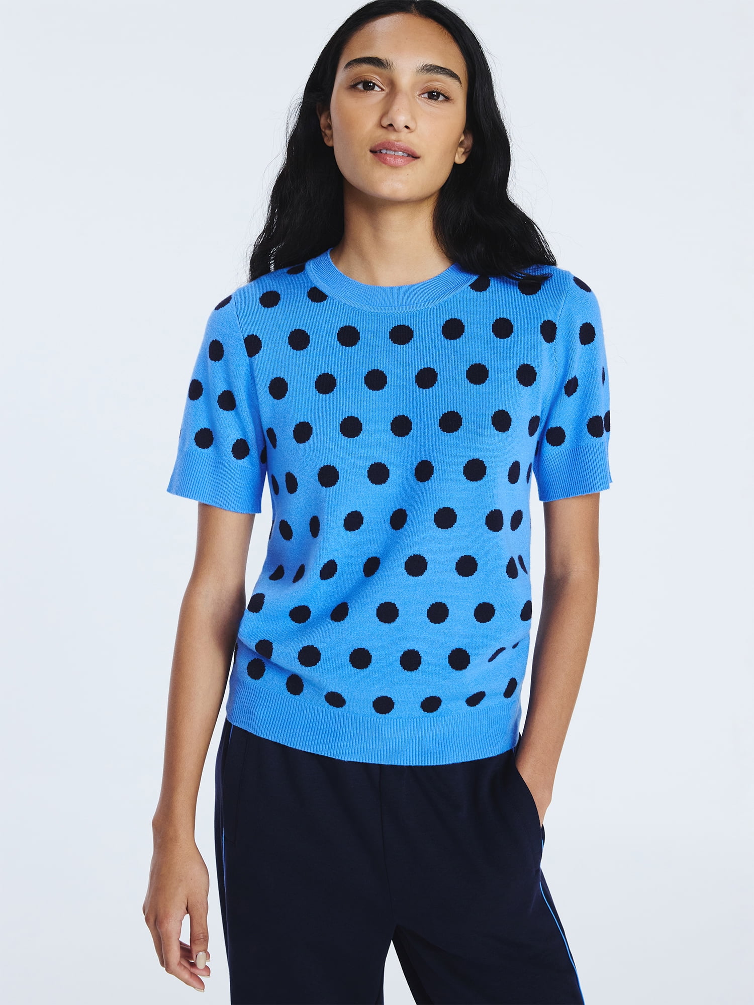 Free Assembly Women's and Women's Plus Cozy Yarn Shrunken Sweater Tee with Short Sleeves, Solid & Print, Lightweight, Sizes XS-4X