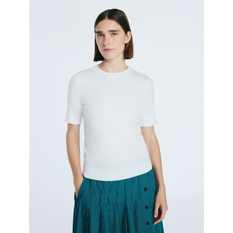 Women's and Women's Plus Cozy Yarn Shrunken Sweater Tee with Short Sleeves, Solid & Print, Lightweight, Sizes XS-4X