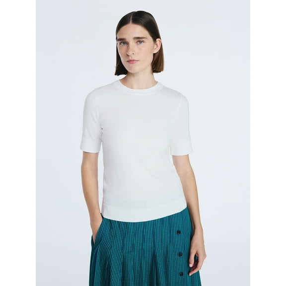 Free Assembly Women's and Women's Plus Cozy Yarn Shrunken Sweater Tee with Short Sleeves, Solid & Print, Lightweight, Sizes XS-4X