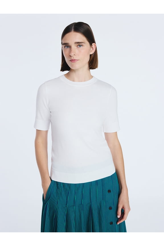 Women's and Women's Plus Cozy Yarn Shrunken Sweater Tee with Short Sleeves, Solid & Print, Lightweight, Sizes XS-4X