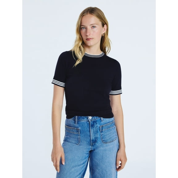 Free Assembly Women's and Women's Plus Cozy Yarn Shrunken Sweater Tee with Short Sleeves, Solid & Print, Lightweight, Sizes XS-4X