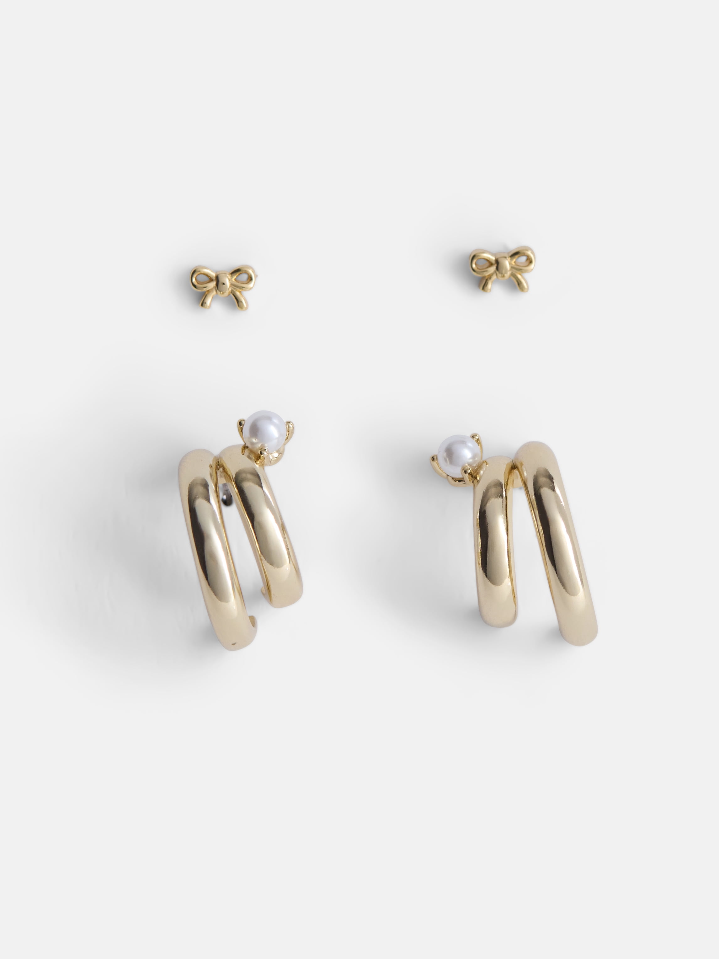 Women's Demi Fine 14K Gold Plated Simulated Pearl and Hoop Earring Set, 2-Pairs