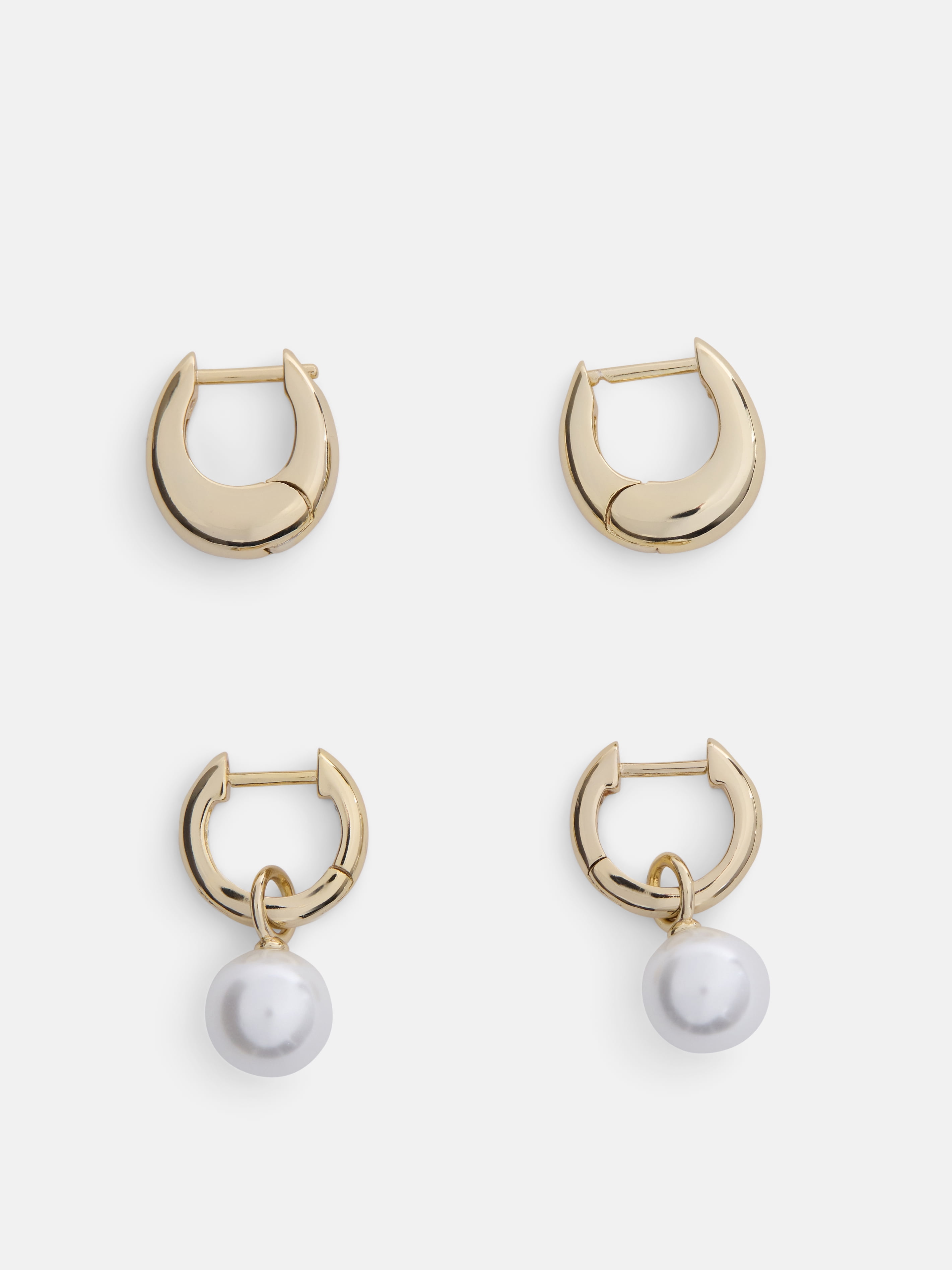 Free Assembly Women's Demi Fine 14K Gold Plated Simulated Pearl and Hoop Earring Set, 2-Pairs
