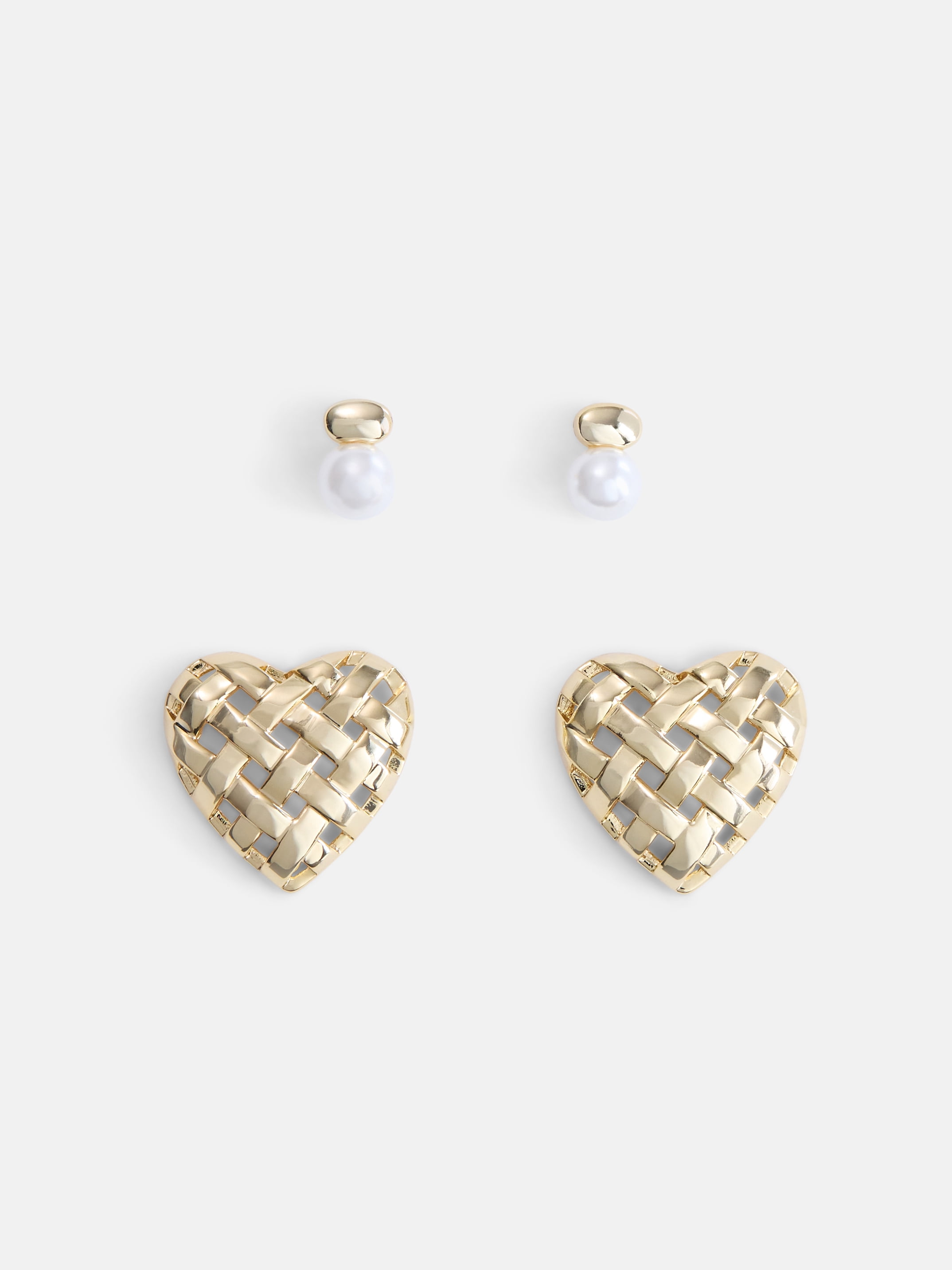 Free Assembly Women's Demi Fine 14K Gold Plated Heart and Simulated Pearl Earring Set, 2-Pair