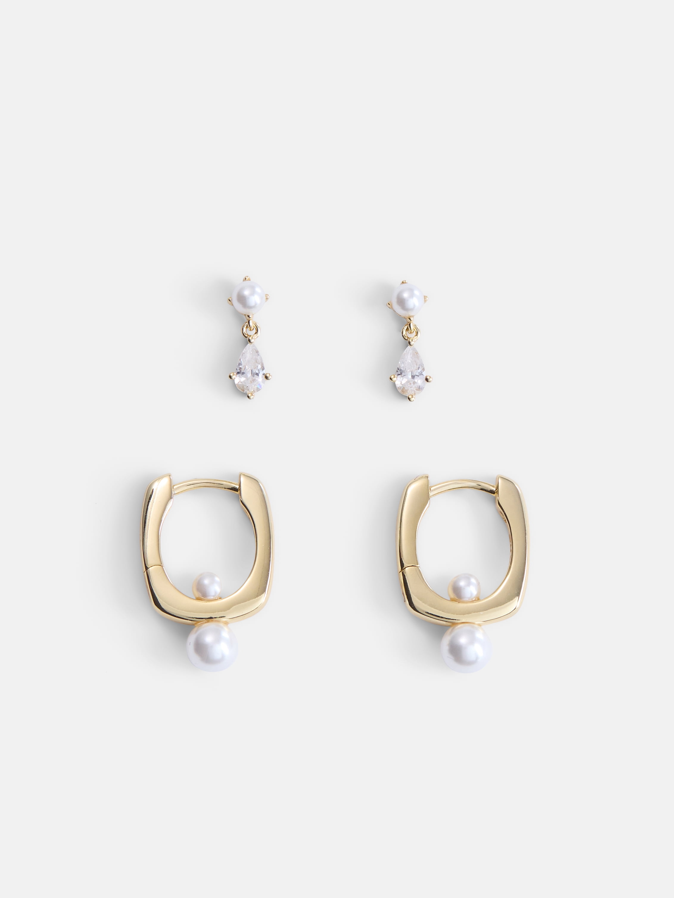 Free Assembly Women's Demi Fine 14K Gold Plated Cubic Zirconia and Simulated Pearl Earring Set, 2-Pair