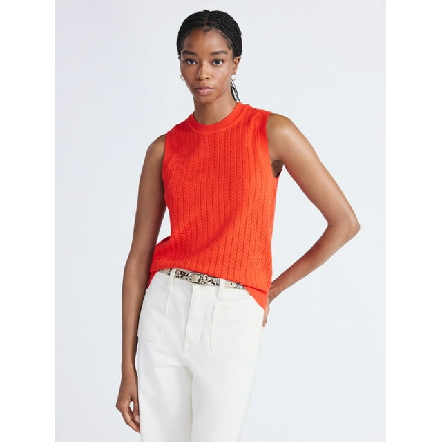 Free Assembly Women's Cozy Yarn Cable Sweater Shell, Sizes XS-XXL ...