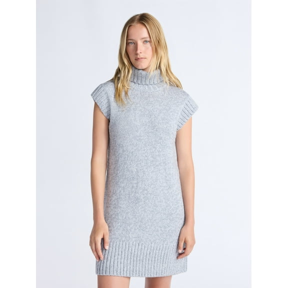 Free Assembly Women's Turtleneck Sweater Mini Dress, Sleeveless, Sizes XS-XXL