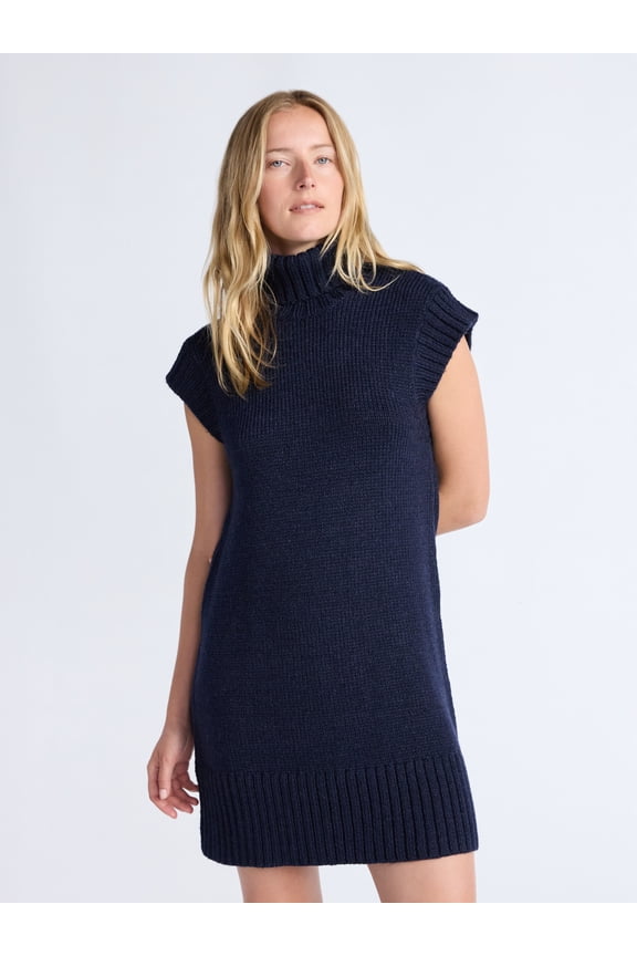 Women's Turtleneck Sweater Mini Dress, Sleeveless, Sizes XS-XXL