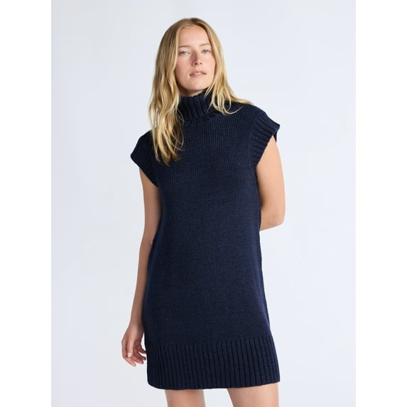 Free Assembly Women's Turtleneck Sweater Mini Dress, Sleeveless, Sizes XS-XXL