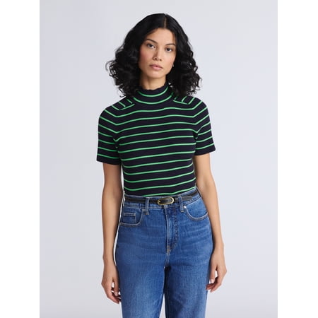 Free Assembly Women's Cozy Yarn Mock Neck Sweater with Short Sleeves, Lightweight, Sizes XS-XXL