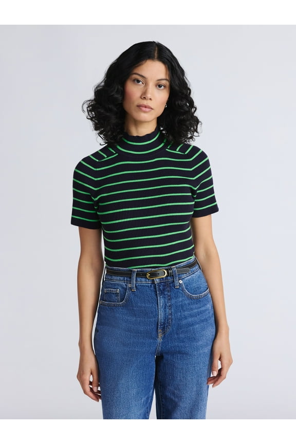 Women's Cozy Yarn Mock Neck Sweater with Short Sleeves, Lightweight, Sizes XS-XXL