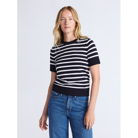 Free Assembly Women's and Women's Plus Cozy Yarn Shrunken Sweater Tee with Short Sleeves, Solid & Print, Lightweight, Sizes XS-4X
